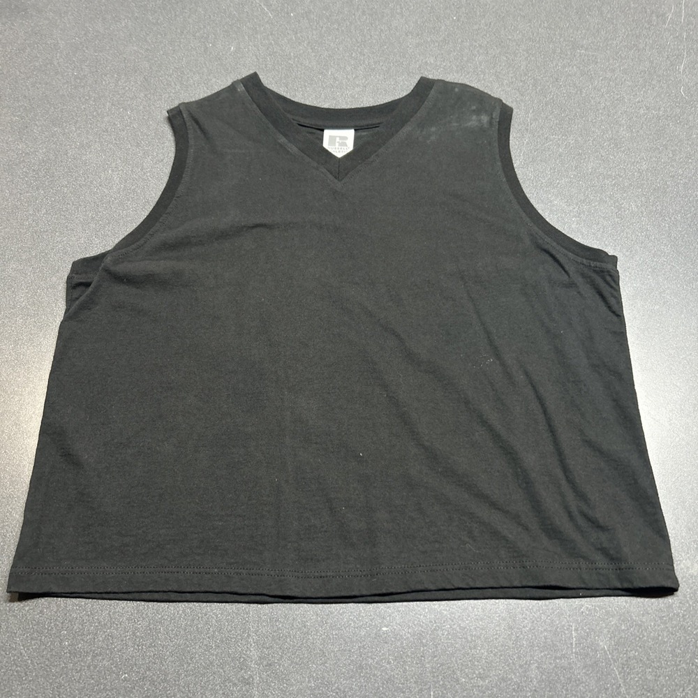 VTG Russell Athletic Tank Top Women's Sz L Black Sleeveless Blank Muscle Shirt